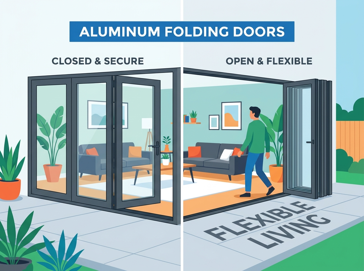 Aluminum folding doors connecting indoor and outdoor spaces