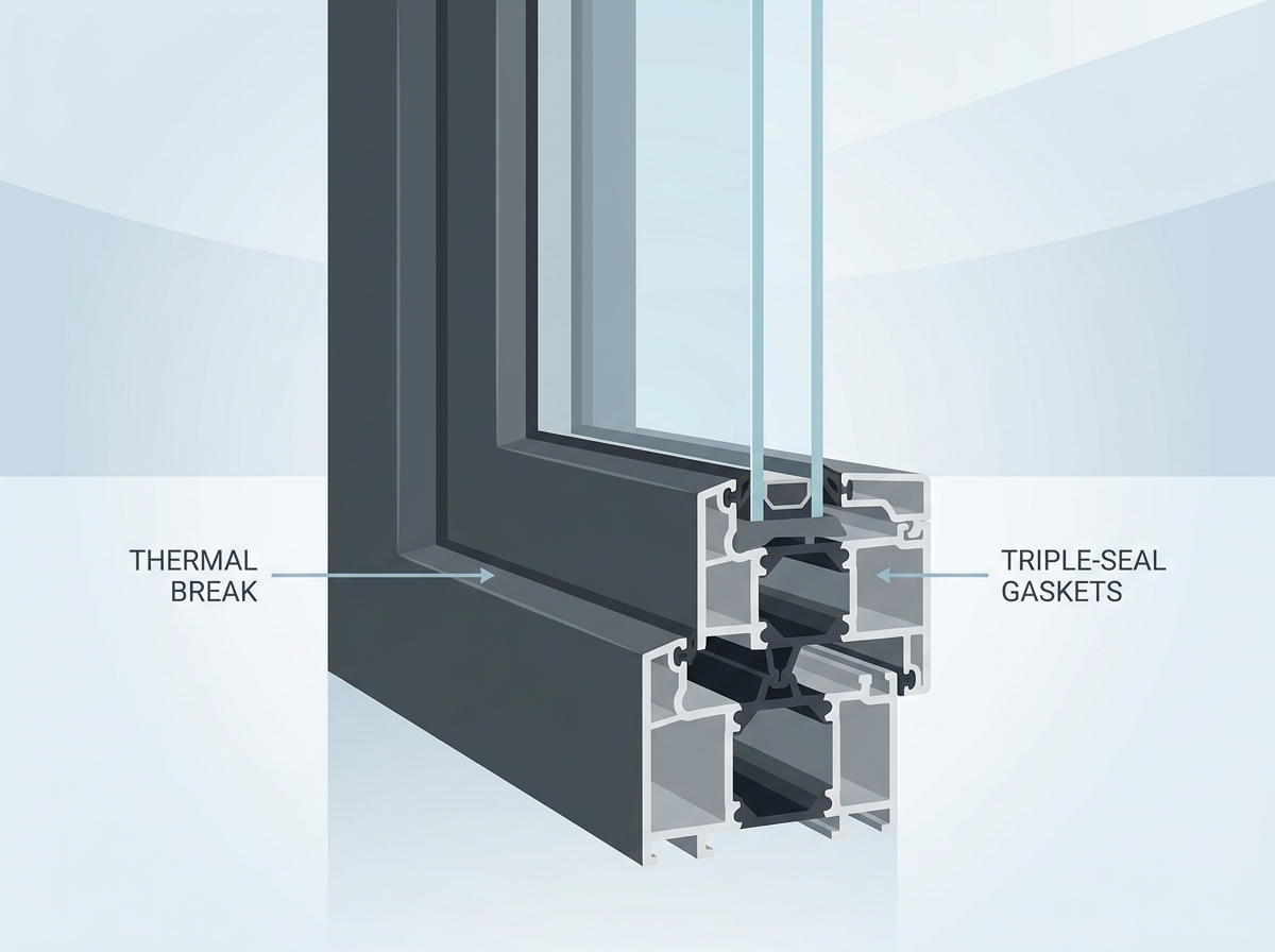 A modern home exterior showcasing energy efficient aluminum casement windows