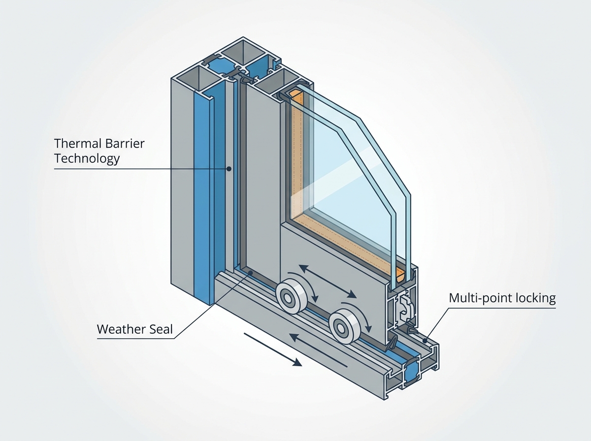 A modern exterior aluminum door installed in a residential setting