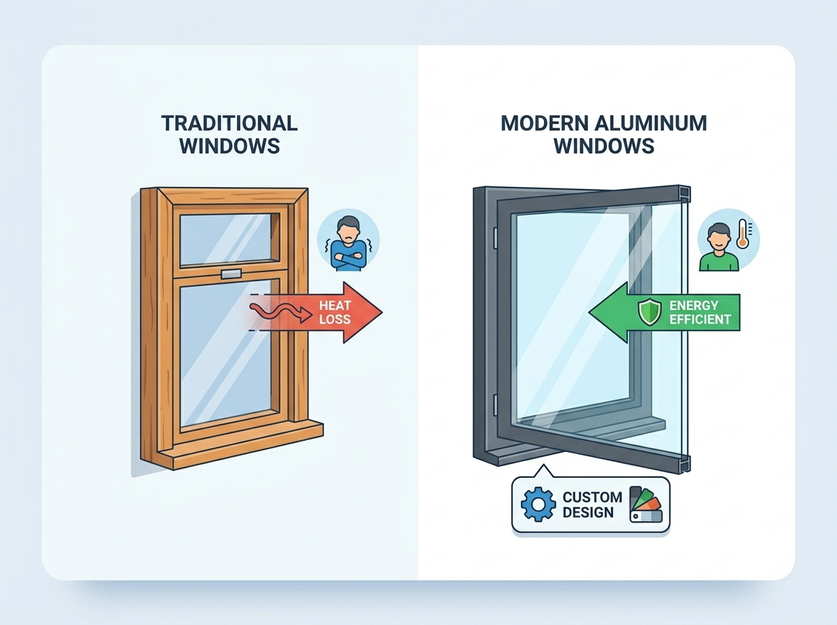 Modern residential aluminum windows installed in a luxury home
