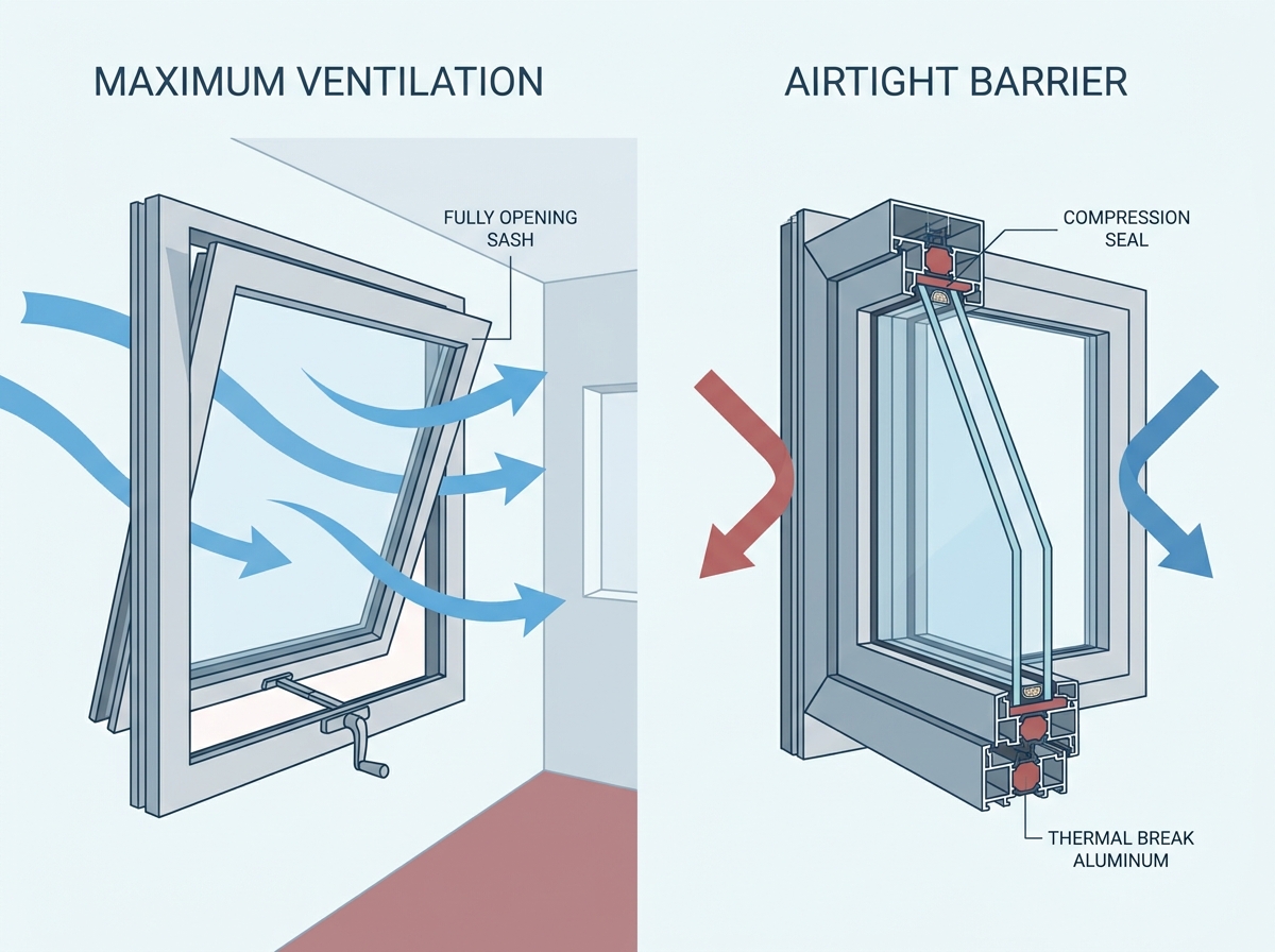 Energy efficient aluminum windows installed in a modern home