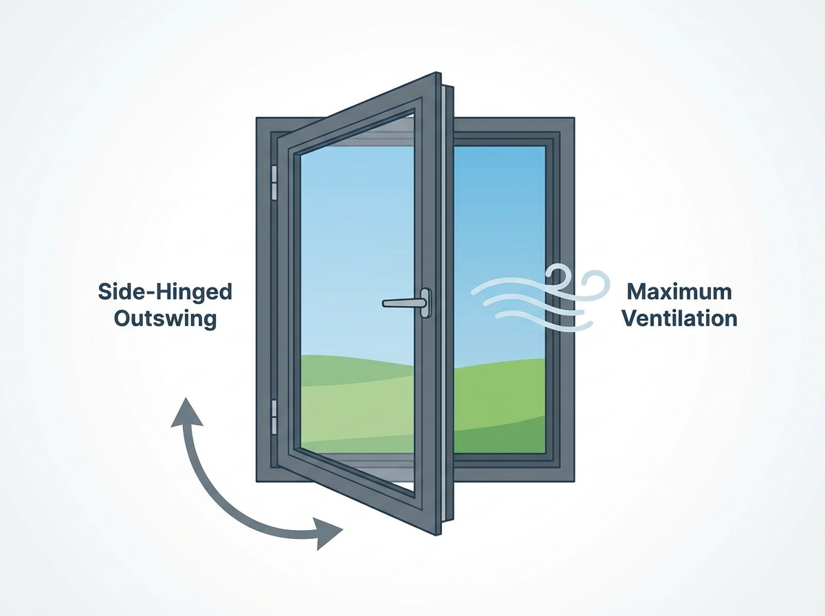 High-quality aluminum casement windows installed in a modern residential building