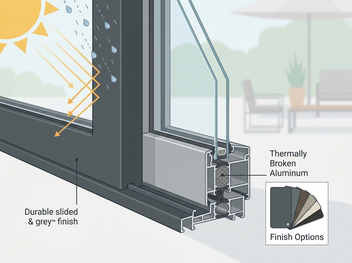 Modern aluminum exterior door installation showing advanced thermal break profiles and weather-resistant finishes