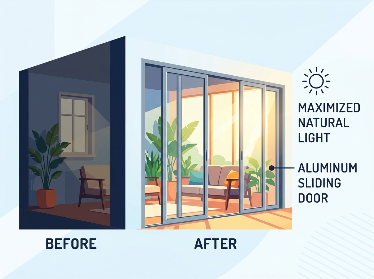 Aluminum sliding patio door maximizing natural light in a modern home