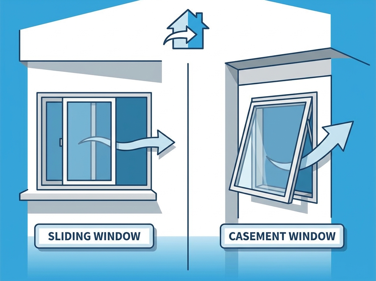 A modern home interior showcasing aluminum sliding windows for optimal ventilation