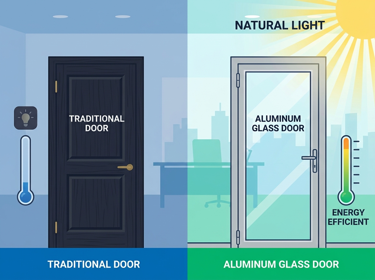 Modern aluminum door with window installation maximizing natural light