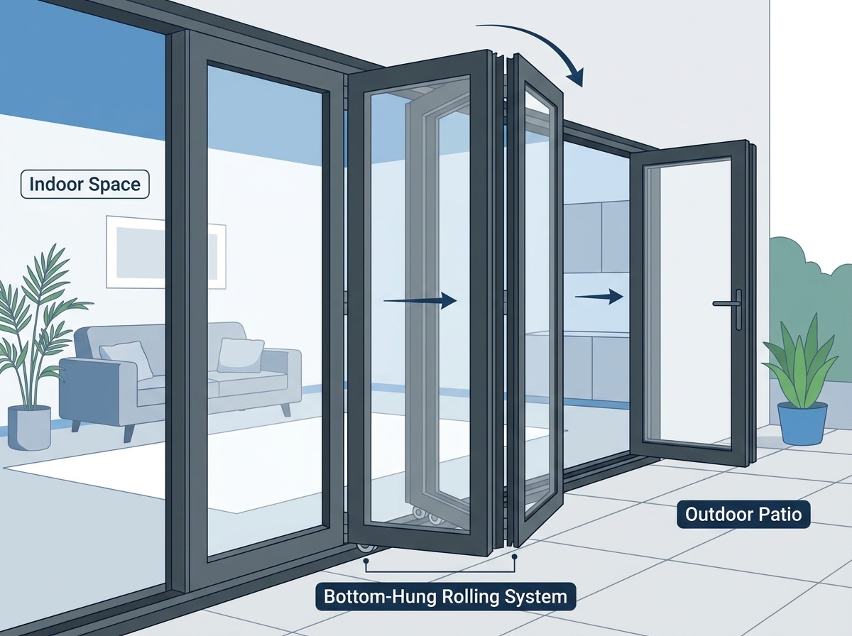 Modern aluminum folding doors connecting indoor and outdoor living spaces