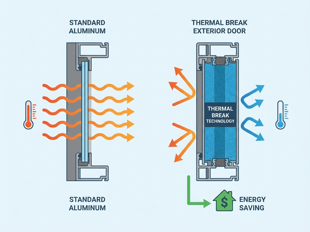 Modern exterior aluminum door installation showing thermal efficiency and sleek design