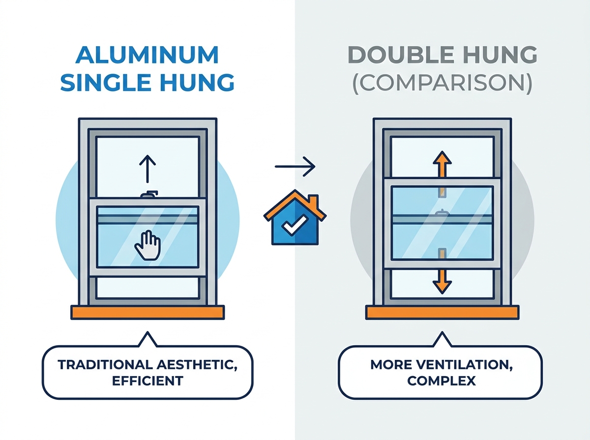 aluminum single hung window for traditional designs