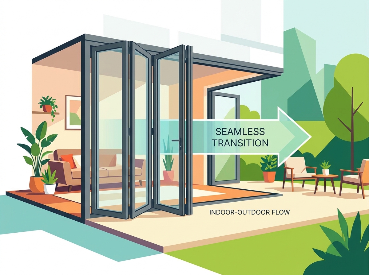 Aluminum bifold doors connecting indoor living space to an outdoor patio