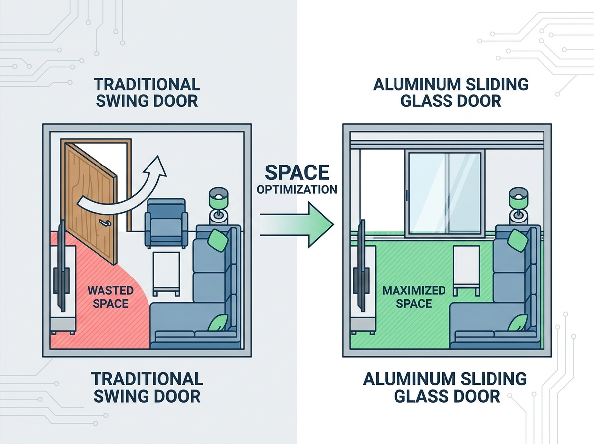 aluminum sliding glass door in small space