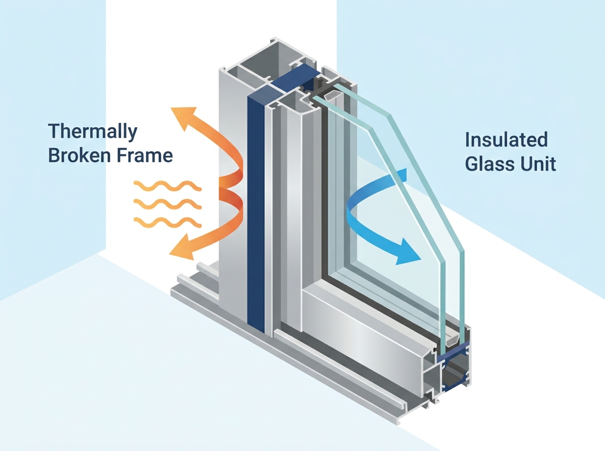 A modern exterior aluminum door installation showcasing sleek profiles and expansive glass panels.