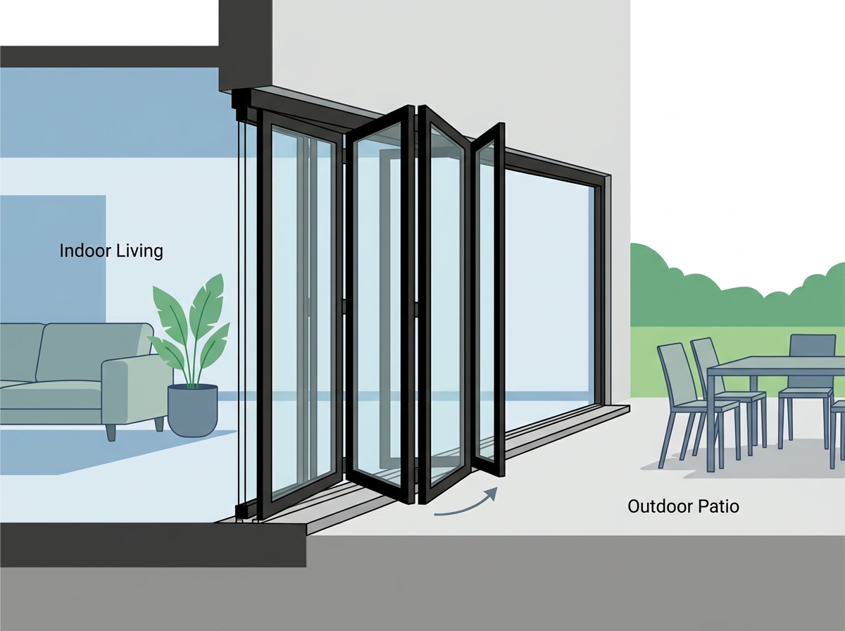Modern aluminum folding patio doors installed in a contemporary home