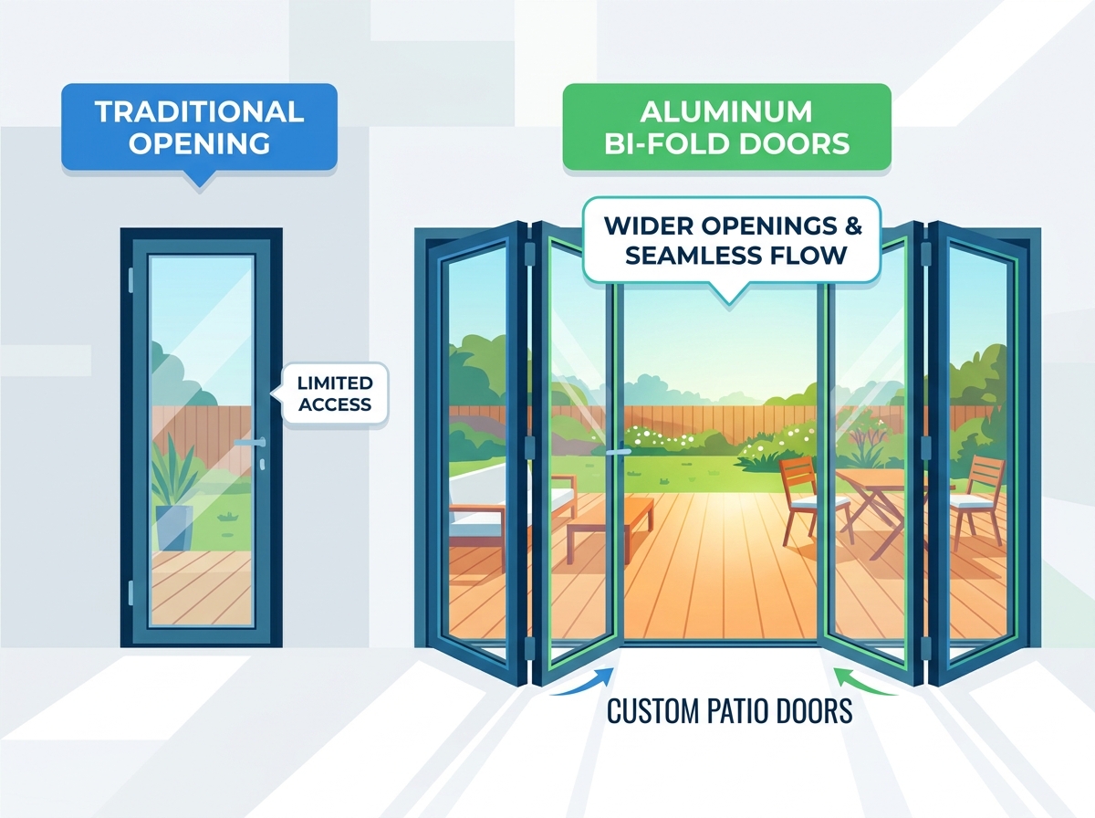 Aluminum bi fold doors installation showing wide opening