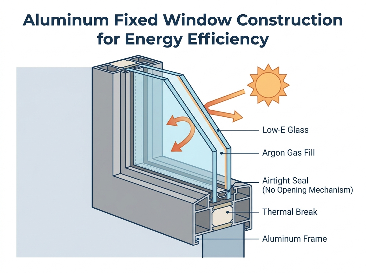 A modern aluminum window frame installation showcasing energy efficient design