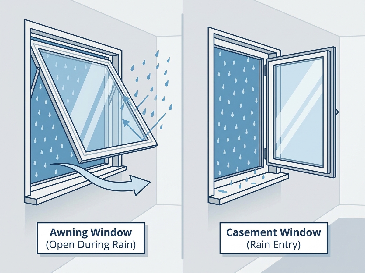 Aluminum awning window installed for rain protection