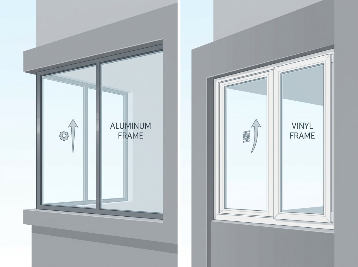 Comparison of aluminum and vinyl frame windows for large architectural openings