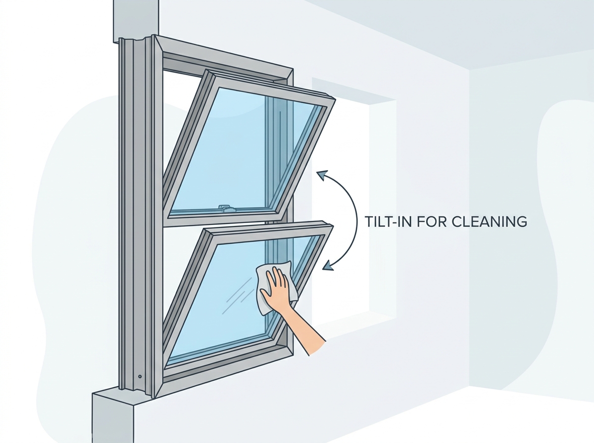 Aluminum double hung windows installed in a modern home