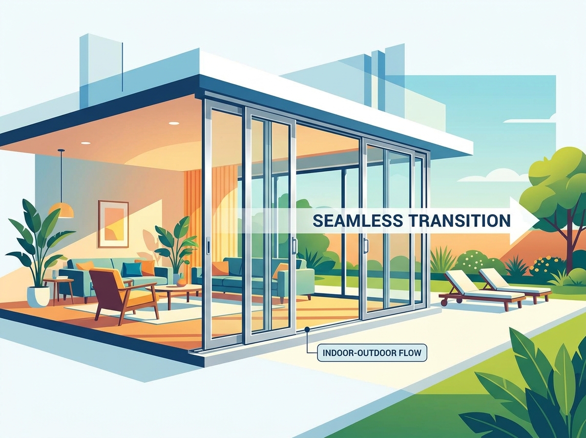 Aluminum sliding doors connecting indoor and outdoor spaces