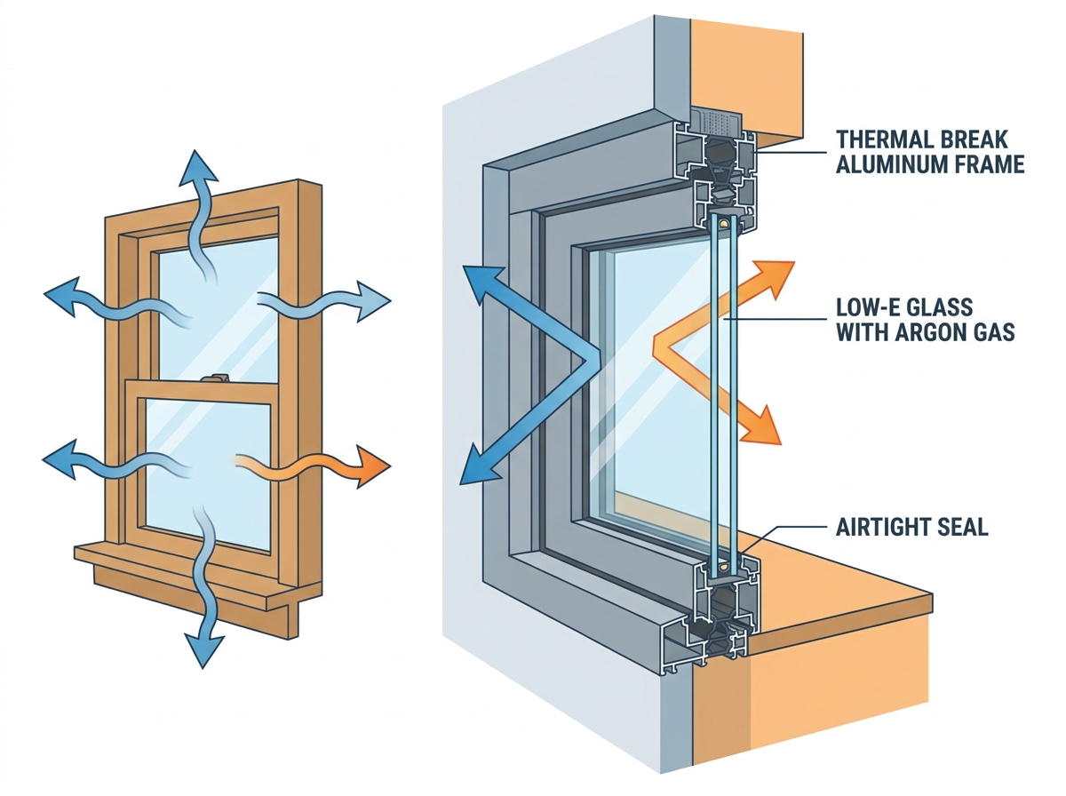 Modern aluminum windows installed in a contemporary home