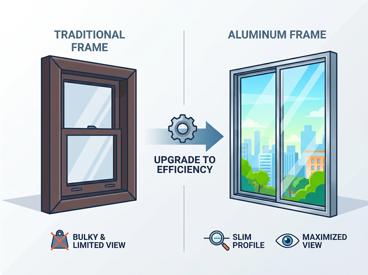 Large scale aluminum framed windows in a modern architectural setting